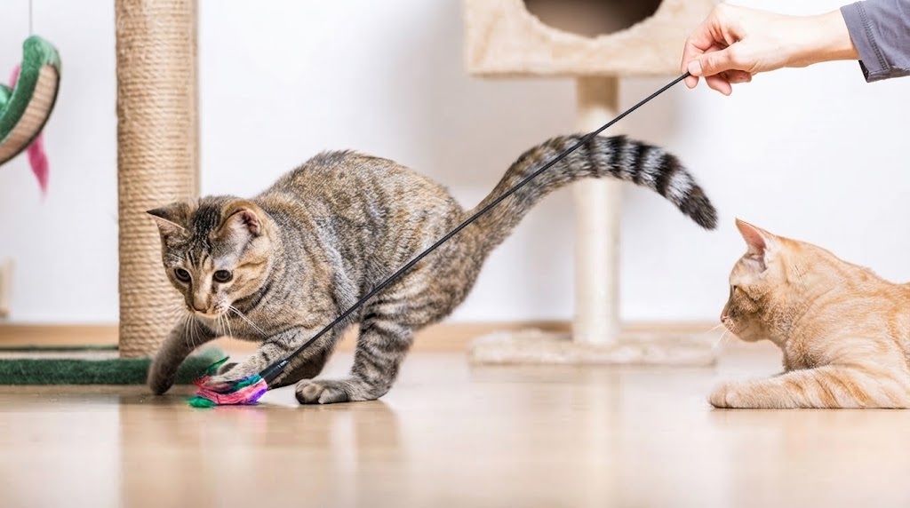 猫がおもちゃで遊んでいる画像