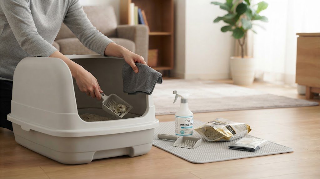 今日からできる!猫トイレの基本的な臭い対策に関連する猫トイレの様子